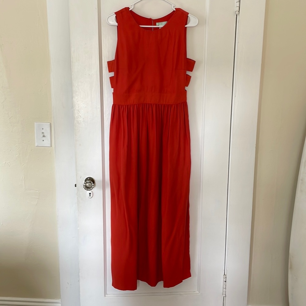 Bright red silk cutout maxi dress